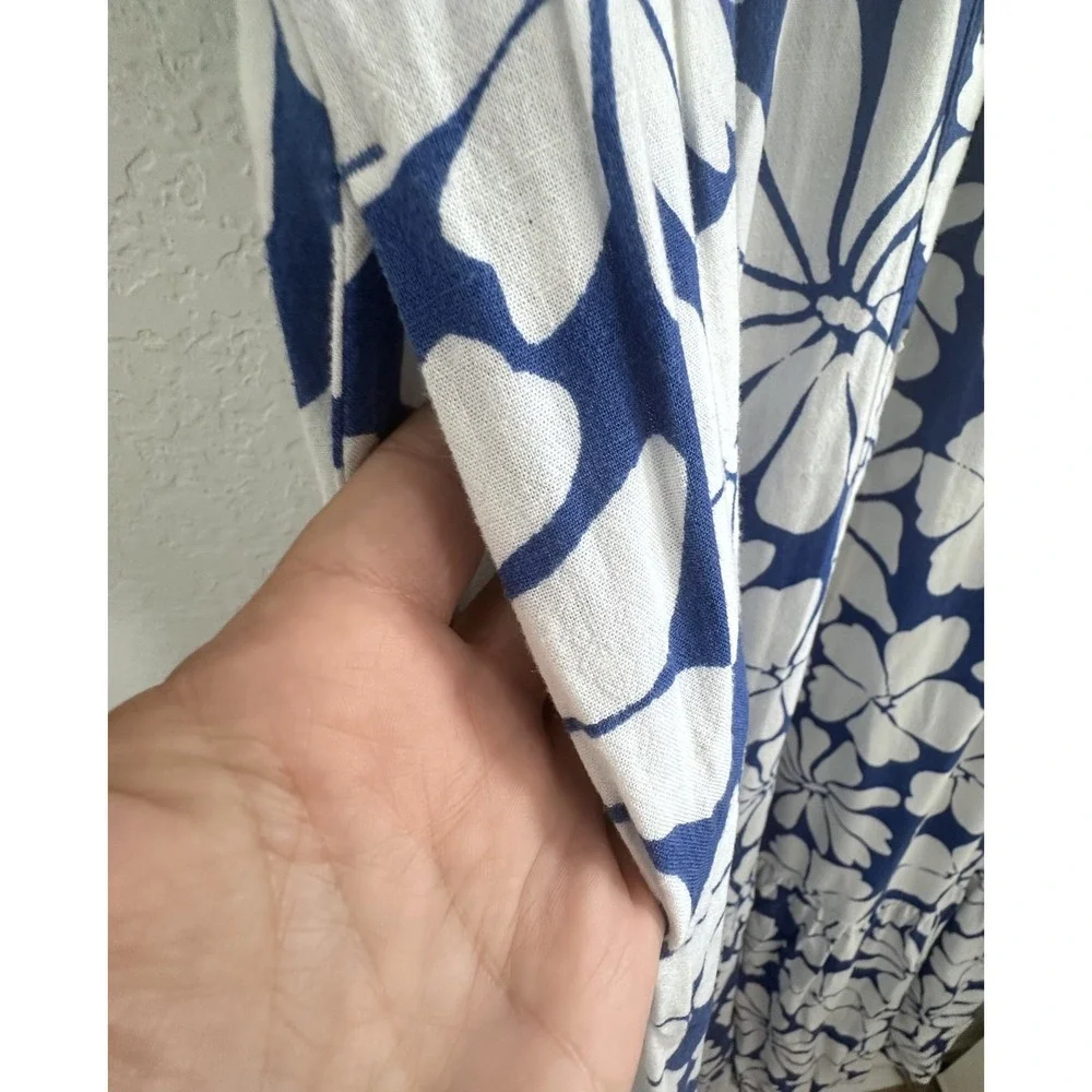 Sonoma Dress Womens XL Blue White Floral Button‎ Front Rayon Linen Cottage Boho - Picture 5 of 12